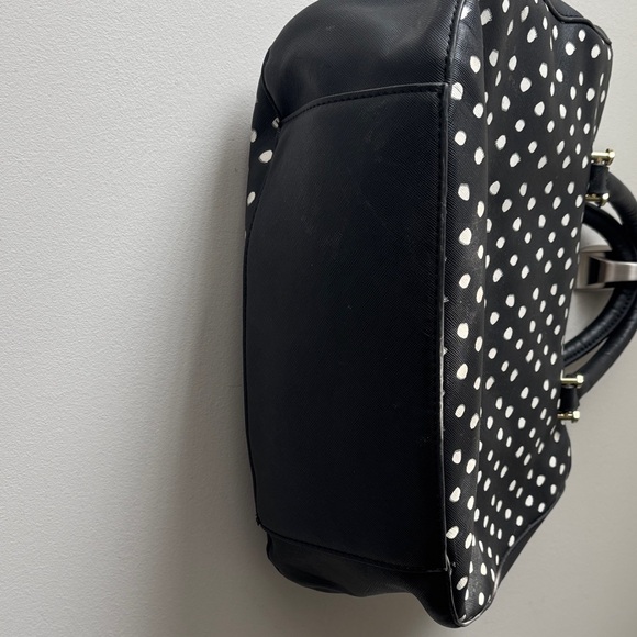 Betsey Johnson Black and White polka Dot Tote or large purse with rose interior - Picture 5 of 11